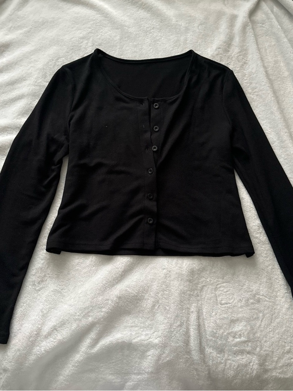Black Long Sleeve Button Front Women's Top